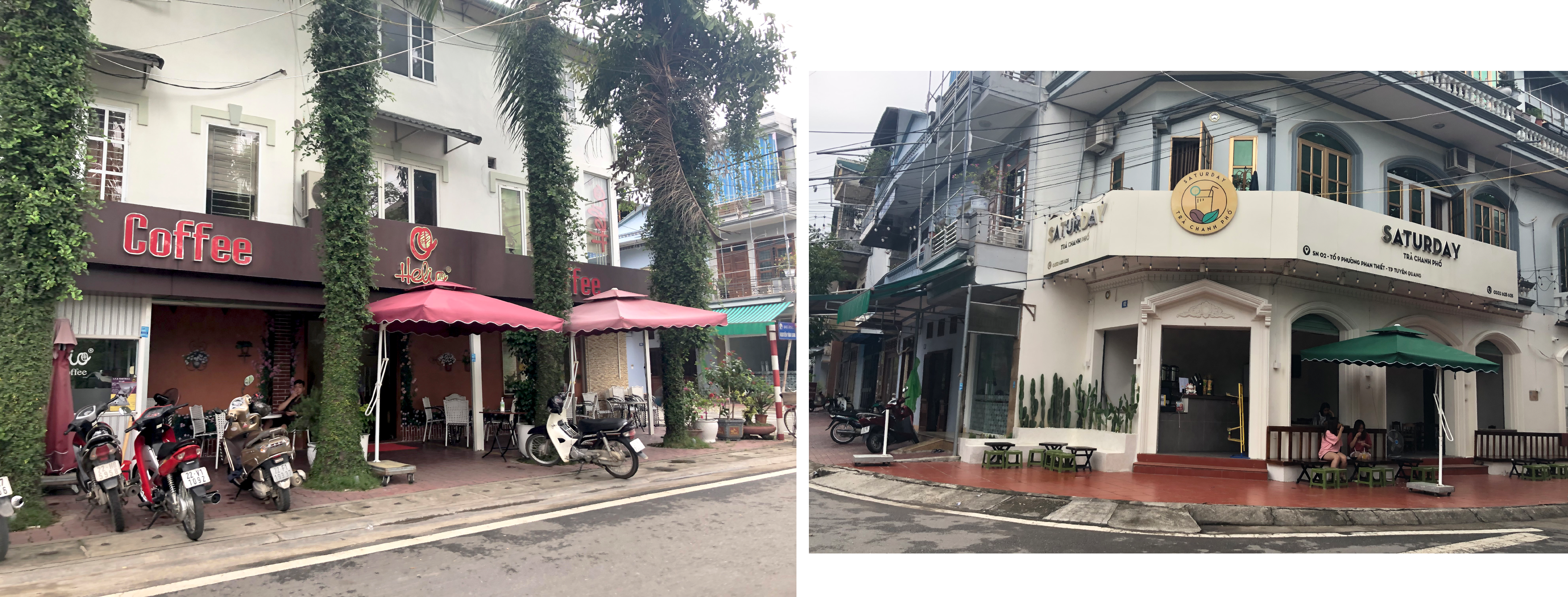 Dọc bờ hồ Phan Thiết, thành phố Tuyên Quang nhiều quán cà phê đã mở cửa trở lại như Helio, trà chanh Saturday.